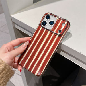 Luxury Cute Aesthetic Stripe Phone Case For iPhone 17 16 15 14 Pro Max Fashion Line Hard PC Protective Cover Coque Funda