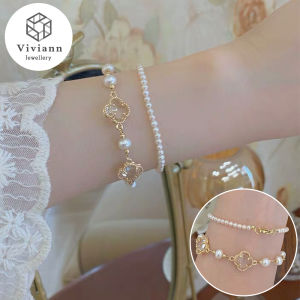 Viviann 2Pcs/1 Set ins fashion four-leaf clover pearl bracelet female Korean student bracelet Pearls Bracelet Bangle Women Jewelry Elegant Chain Bracelet Gift 2022