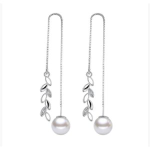 Wave Curve Floral Earrings Freshwater Pearl with Diamond Inlay Elegant Long Drop Lady  Accessories