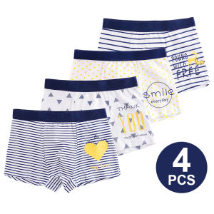 4 pieces Mixed Boys Underwear 2-12 Years Old Soft Breathable Comfortable Navy Blue Stripes Boy Boxer Briefs Pure Cotton M-4XL