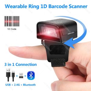 Wearable Mini 1D 12D Ring Barcode Scanner 2.4G Wireless & Bluetooth & USB Wired 3-in-1 Reader Laser Bar Code Finger Scanners  for POS Inventory LibraryImage
