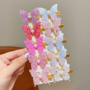 O-New 10pcs Korean Butterfly Hair Clips Pearl Metal Bow Hairpin Women Girl Hair Accessories