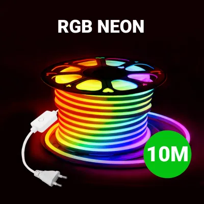 Paket Lampu LED Neon Flex RGB 220V Lengkap Tinggal Colok / LED Strip Neon Outdoor Warna Warni / LED Neon RGB Panjang 5–30 Meter
