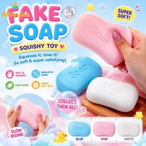 Allieuka【COD】Soft Glossy Fake Soap Squishy Toy Slow Rebound Stress Relief Squeeze Fidgety Toy for Adults Kid