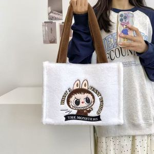(SG Seller) Labubu Shoulder Bag Cartoon Large Capacity Handbag Embroidery Soft Plush Tote Bag Shopper Bag For Women Ladies Holiday Gift