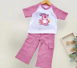 SETELAN BAJU ANAK PEREMPUAN CELANA CARGO BAHAN KNITH UNTUK USIA 1-10 TAHUN