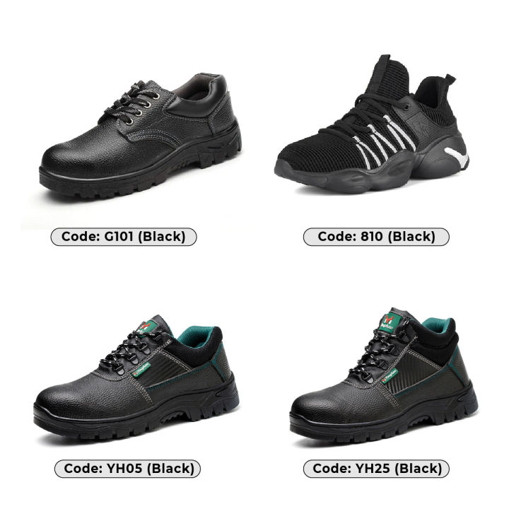 J MALL SAFETY SHOES  Medium-Low Cut Wear-Resistant Flying Woven Breathable Steel Toe Cap - 810 / YH25 / YH05 / G101 (BLACK)