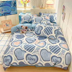 【Super low price】Heart Pattern 100% Cotton Duvet Cover Set with Flat Sheet or Fitted Sheet 3/4 Pcs Soft Breathable Queen King Size Bedding Set