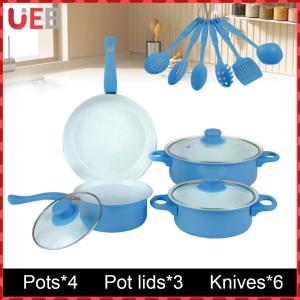 [UEB] 12-Piece Non-Stick Cookware Set Cooking Pot with Lid Milk Pot Maifan Stone Frying Pan Stackable Pot Set for All Hob