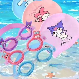Sanrio Melody Swimming Hat Anime Kuromi Cinnamoroll High Elasticity Cute Silicone Hat Soft Ear Protection Waterproof Swimming Hat Childrens Gift