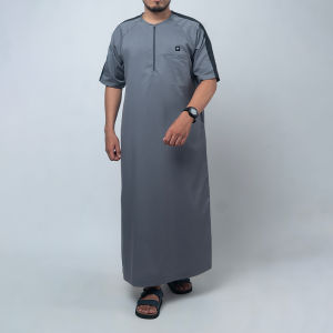 KHOIRUMMAH Jubah Ummah Dewasa - Gamis Pria Dewasa Lengan Pendek - Dark Grey