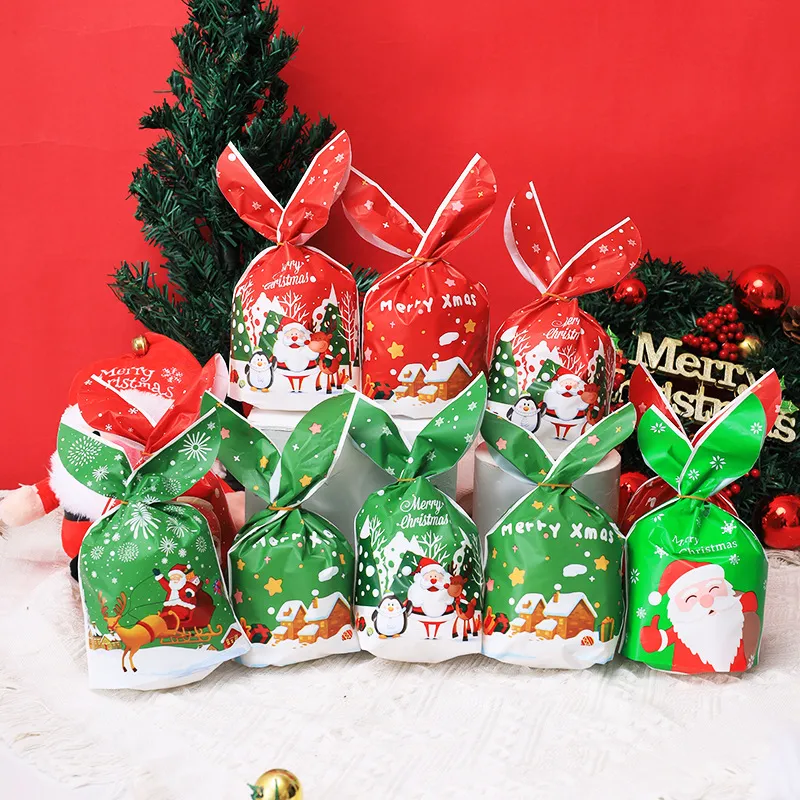 10PCS Merry Christmas Bunny Ear Cookie Candy Loot Bag for Xmas