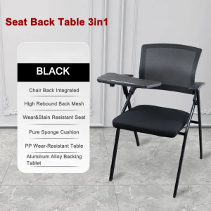 Folding Class Chair Conference Chair With Writing Board 2 In 1 Table Chair Portable Comfort Chair With Rotating Elevating Multi-Function Writing Board Chair Breathable Mesh Cloth High Resilience Office Study Chair