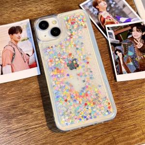 Colorful Star Hearts Quicksand Case Cover for iPhone 17 14 15 16 Pro Max Clear Moving Sand Sequins Liquid Soft Paillettes Coque