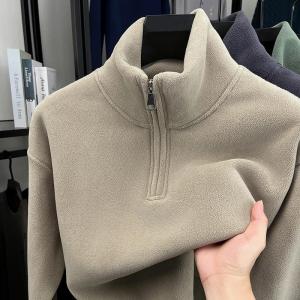 Autumn and Winter Mens Velvet Hoodie Long Sleeve High Collar Zipper T-shirt Solid Color Fashion Casual Versatile Top