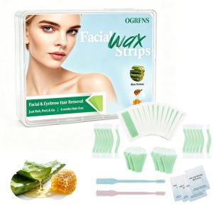 64-Piece Eyebrow Wax Strips Wax Strips for Face Lip & Chin Facial Waxing Kit – Cold Face Wax Strips for Women & Men with Calming Oil Easy-to-Use for Beginners