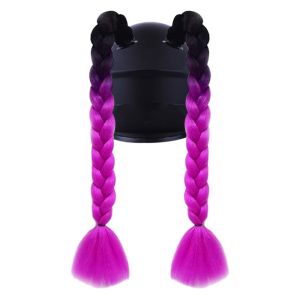 GUORE 2pcs/pair With Sucker Motorcycle Helmet Braids Gradient Ramp Helmets Decor Woman Braids Wig Hair Accessory Long Twist Dual Pigtail Ponytail for Motor Bike