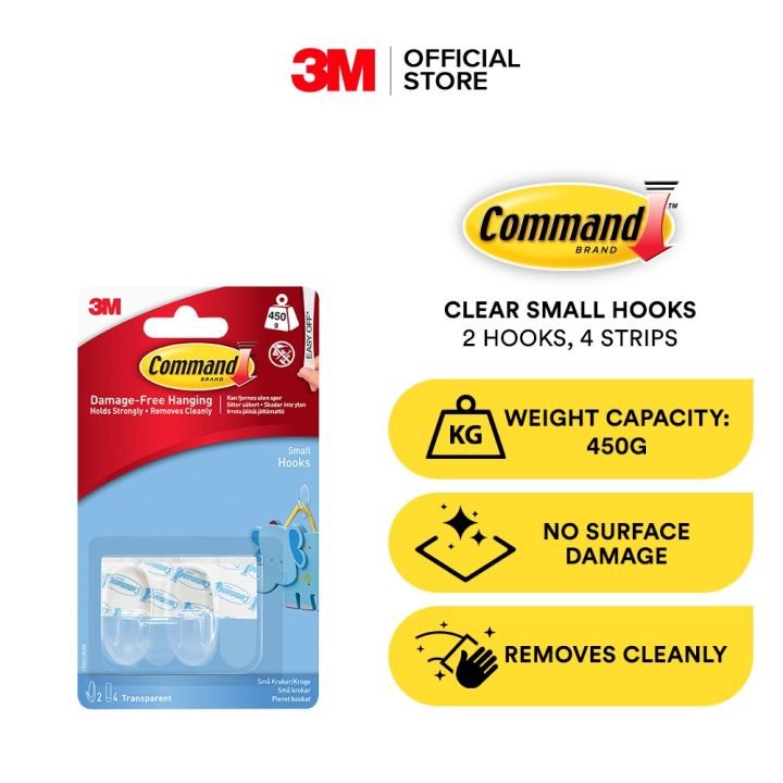 3M Command Clear Hook, Small, Hooks, Strips, Holds Up To 450g, Keys,  Framed Photos, Clocks Lazada PH