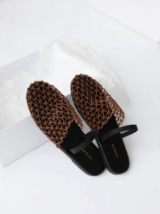 Unique Fishnet Woven Hollow Roman Sandals For Women New Summer Fisherman Flat Round-Toe Closed-Toe Mules