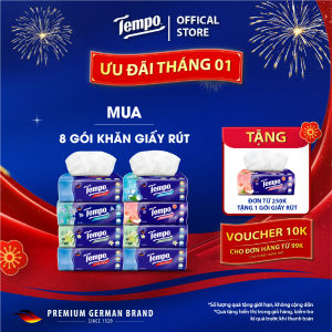 [COMBO 8 GÓI] Khăn giấy rút cao cấp Tempo Softpack - 4 lớp bền dai an toàn cho da - Thương hiệu Đức