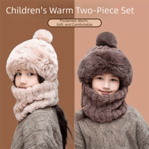 YESMILE Plush Childrens Scarf Pullover Cap Thickened Windproof Kids Snow Caps Outdoor Warm Ear Protection Hat Scarf Set Neck Warmer