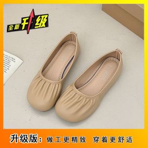 Free Shipping Soft-Soled Shallow-Toe Slip-On Shoes New Spring/Autumn Style Silver Color Soft-Soled Flat Retro Soft Leather With A Pleated Design