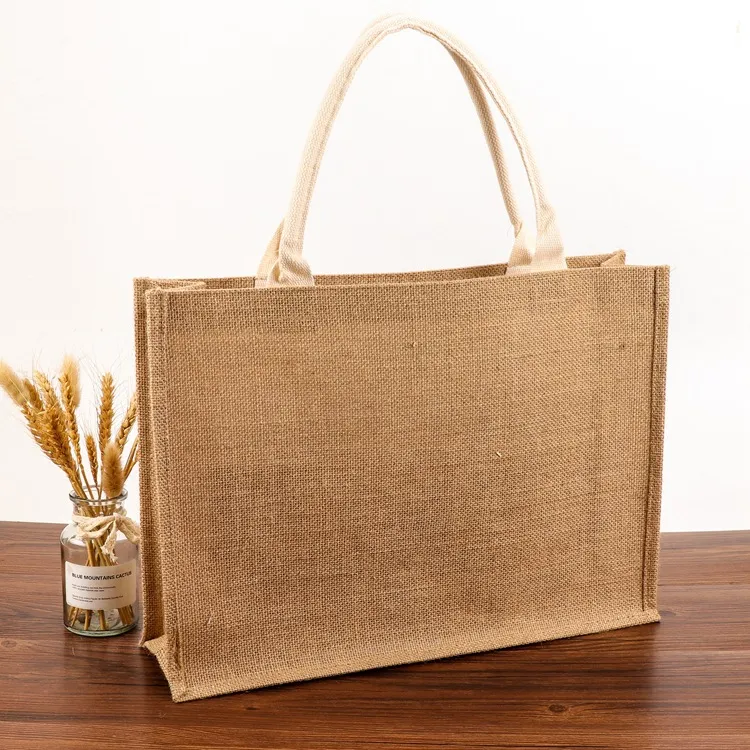 Eco Friendly Reusable Burlap Tote Bags Vintage Classic Jute Bag Waterproof Natural Linen Bags with Soft Cotton Handles and Laminated Interior Lazada PH