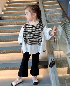 ชุดเซ็ทเด็กผู้หญิง แฟชั่น เสื้อแขนยาว+กางเกงขายาว (ขาว-ดำ) รุ่น LL020