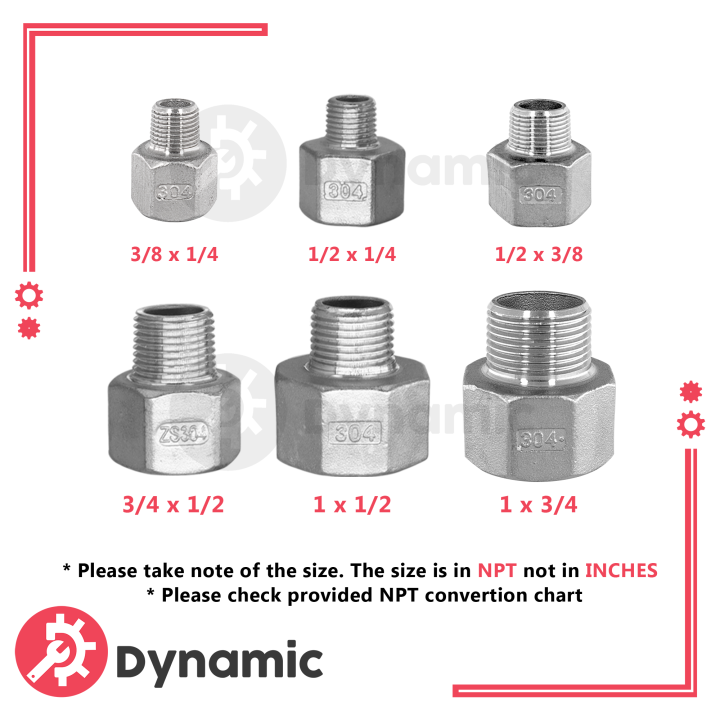 SUS304 Stainless Male Adapter Reducer Male x Female Reducing Connector ...