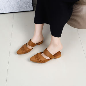 Free Shipping Summer Slippers For Women New Fashion Casual Closed-Toe Half Slippers Pointed-Toe Low-Heeled Sandals For Outdoor Wear