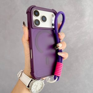 Matte for Magsafe Lanyard Case for iPhone 17 16 Pro Max 14 15 Plus 11 12 13 Air Hand Wrist Strap Airbag Bumper Shockproof Cover