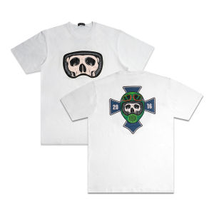 Pewterland T-Shirt Skull Helmet Chopper White Kaos Baju Putih Pria dan Wanita