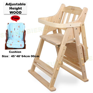 Baby Dining Chair Wood/Brown Solid Wood Foldable Portable Children Chair With Cushion
