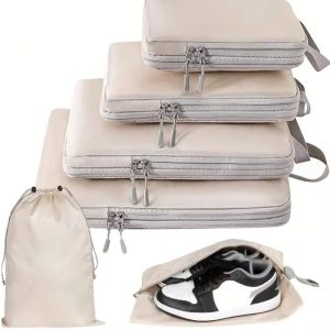 Clothes Storage And Organizer Pouch Bag Compression Packing Cube Set Expandable Mesh Travel Bag