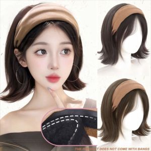 JON09 Hair Hoop Synthetic Wide Knit Headband Wigs Korean Style Hairpieces Half Headband Wig Hair Accessories Natural Short Wavy Bob Hair Women
