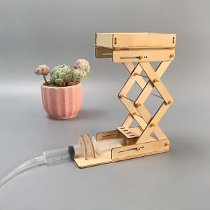 KM ชุดทดลองไฮดรอลิกลิฟต์ STEM ไม้ DIY เรียนรู้แรงดันของเหลว ยกขึ้นลงได้จริง Hydraulic Lift