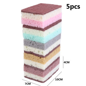 5PCS 3-Layer High Density Sponge Cleaning Cloth Dishwashing Cloth Non Greasy Kitchen Catering Supplies Sponge Brush for Pot Bowl