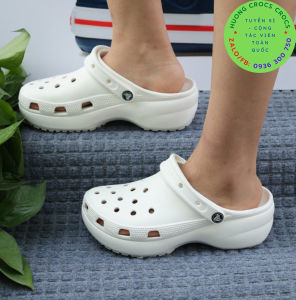 DÉP SỤC ĐẾ XUỒNG NHỰA ĐI MƯA CROCS BAND ĐẾ CAO CLOG CHO NỮ MÀU TRẮNG
