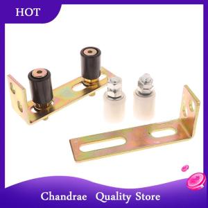 [Chandrae] 1set Guide Wheel Patio Door Track Guide Rollers Sliding Door Guide Rollers With L-Pillar Bracket Adjustable Double Nylon Rollers