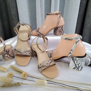 JOPHIEL Angelina 2.5 inch Block High Heels in Snakeskin Animal Print Leather Sandals for Women HIGH QUALITY LOCAL MADE