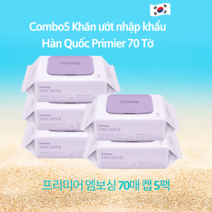 Combo 5 Gói Khăn Ướt Bebesup Primier 70 Tờ Hàn Quốc Dùng Cho Da Nhạy Cảm