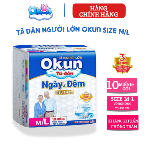 {Hàng chính hãng} Tã dán người lớn OKUN ngày và đêm size M/L 10 miếng bỉm dán người già siêu thấm kháng khuẩn chống hăm khử mùi