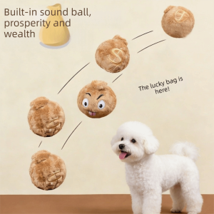 ER52858 Bite Resistant Pet Plush Squeak Ball Fluffy Money Bag Shape Dog Elastic Ball Cat Teaser Ball Cartoon Pattern Dog Training Toy Training