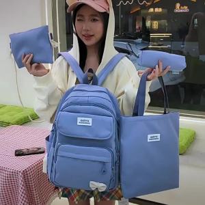AE Fresh and simple multi-purpose four-piece school bag set for fifth and sixth grade girls solid color campus backpack with high aesthetic value and large capacity