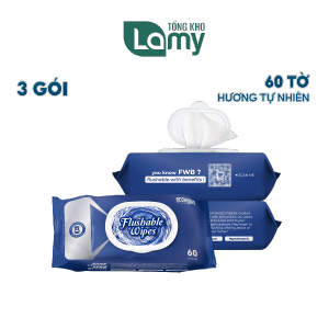 TỔNG KHO_Combo 03 Gói Khăn ướt vệ sinh Flushable Wipes gói 60 TỜ tự tan trong nước tiện lợi tối đa