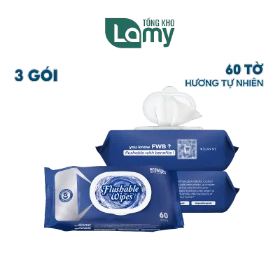TỔNG KHO_Combo 05 Gói Khăn ướt vệ sinh Flushable Wipes gói 60 TỜ tự tan trong nước tiện lợi tối đa