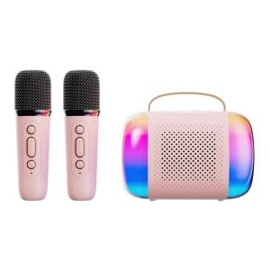 Childrens Karaoke Set 2 Mics Speaker Ideal Birthday Present for Girls Boys 2 Wireless Mics and Light for Home Party