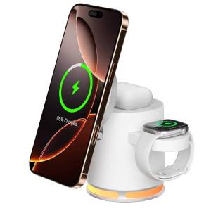 Fast Qi2 Magnetic Wireless Charger 3-in-1 Charging Station Stand Folding Holder for iPhone 16 15 14 Pro Max Airpods Apple Watch