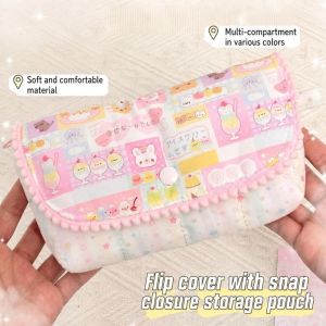 DIVATEN Dessert Rabbit Print Pencil Case Flap Button-down Multifunctional Pencil Pouch Kawaii Large Capacity Stationery Storage Bag Gift