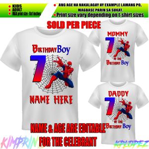SPIDERMAN DESIGN 3 PERSONALIZED BIRTHDAY T-SHIRT DESIGN CUSTOMIZED DESIGN IN TSHIRT WITH NAME SUBLIMATION PRINT WHITE SHIRT